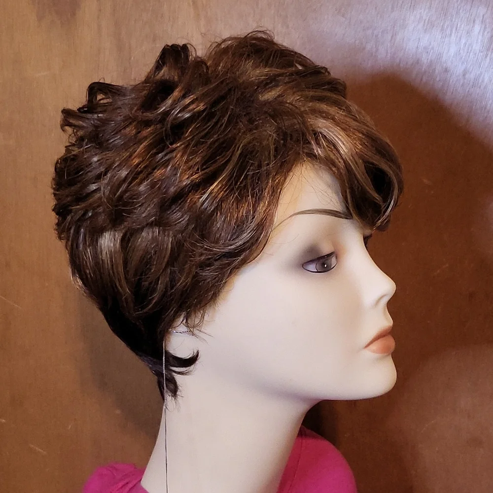 Short Brown / Blonde Curly Wig - Picture 2 of 7